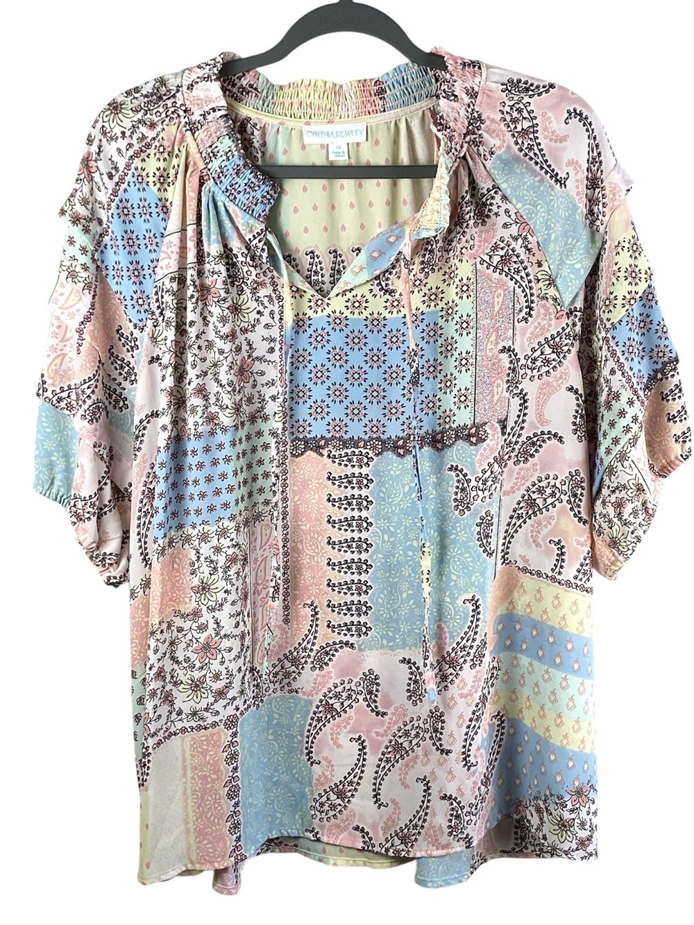 Cynthia Rowley Pastel Patchwork Peasant Blouse